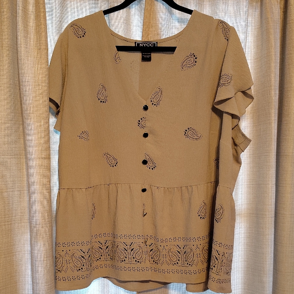 NYC Tan Paisley Ruffle Blouse